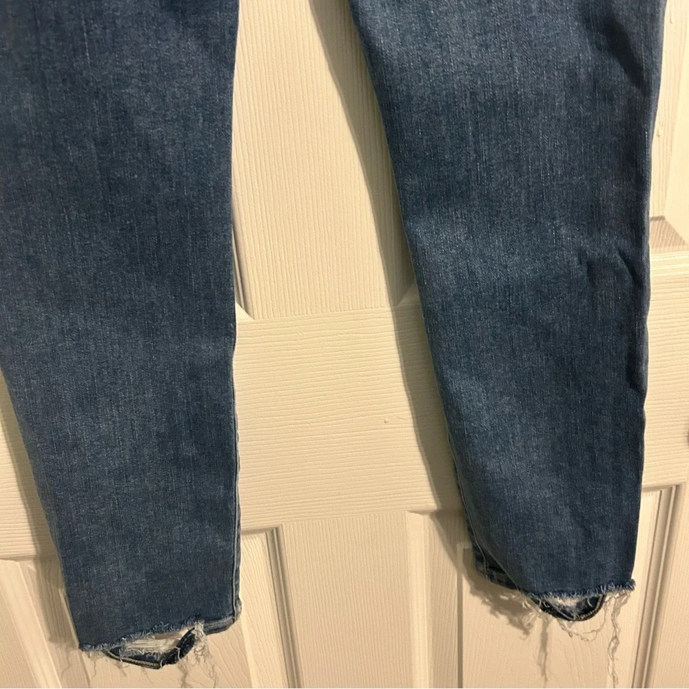 Paige Dark Wash Blue Skinny Crop Jeans Raw Distressed Hem